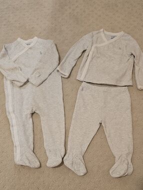 Ralph Lauren Striped Footed Cotten Onsie And Top And Pant Set 6-9M